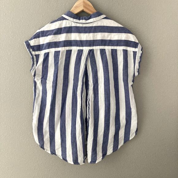 Lucky Brand Split Back Tie Knot Chunky Striped Blouse - Blue White - Medium - Picture 2 of 7